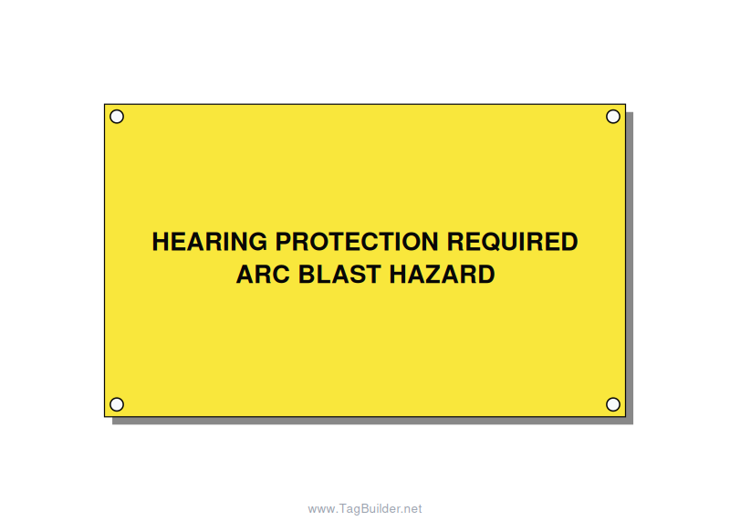 5.0x3.0" Safety Label - HEARING PROTECTION REQUIR, Black/Yellow, Holes