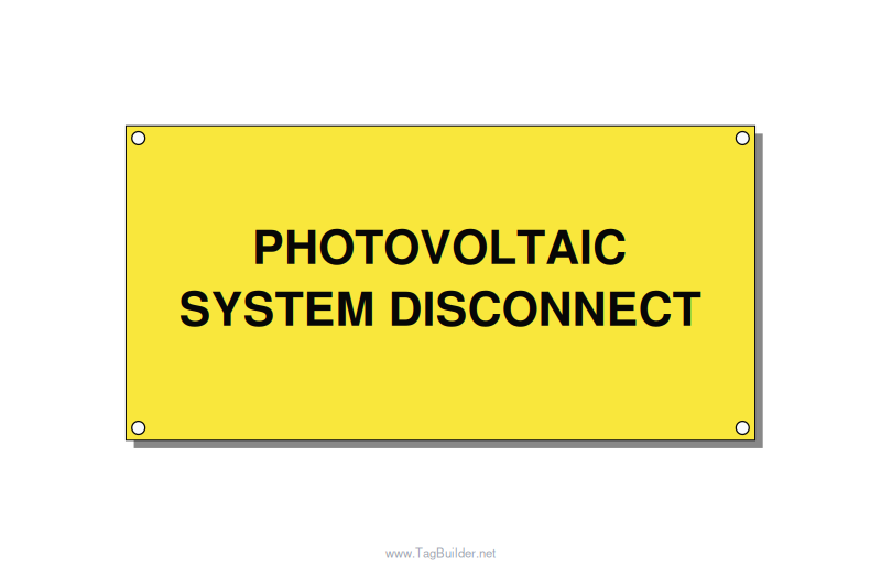 6.0x3.0" Disconnect Switch Label - PHOTOVOLTAIC SYSTEM DISCO, Black/Yellow, Hole