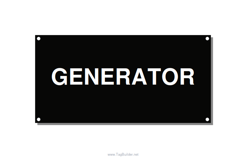 6.0x3.0" Generator Equipment Label - GENERATOR, White/Black, Holes