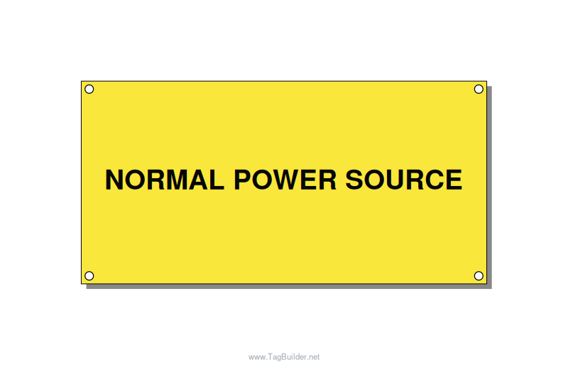 6.0x3.0" Safety Label - NORMAL POWER SOURCE, Black/Yellow, Holes