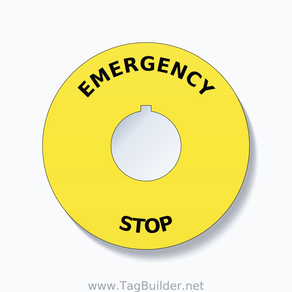 EMERGENCY STOP Arc Circle 90mm - 30mm Rockwell Yellow